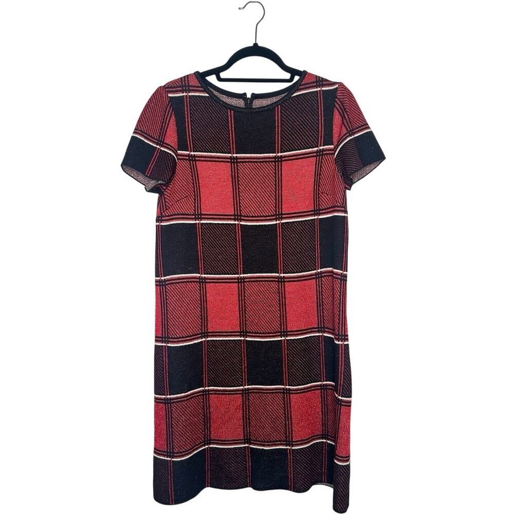 St. John Sport Plaid Knit Sweater Dress Women's Black Red Size 8